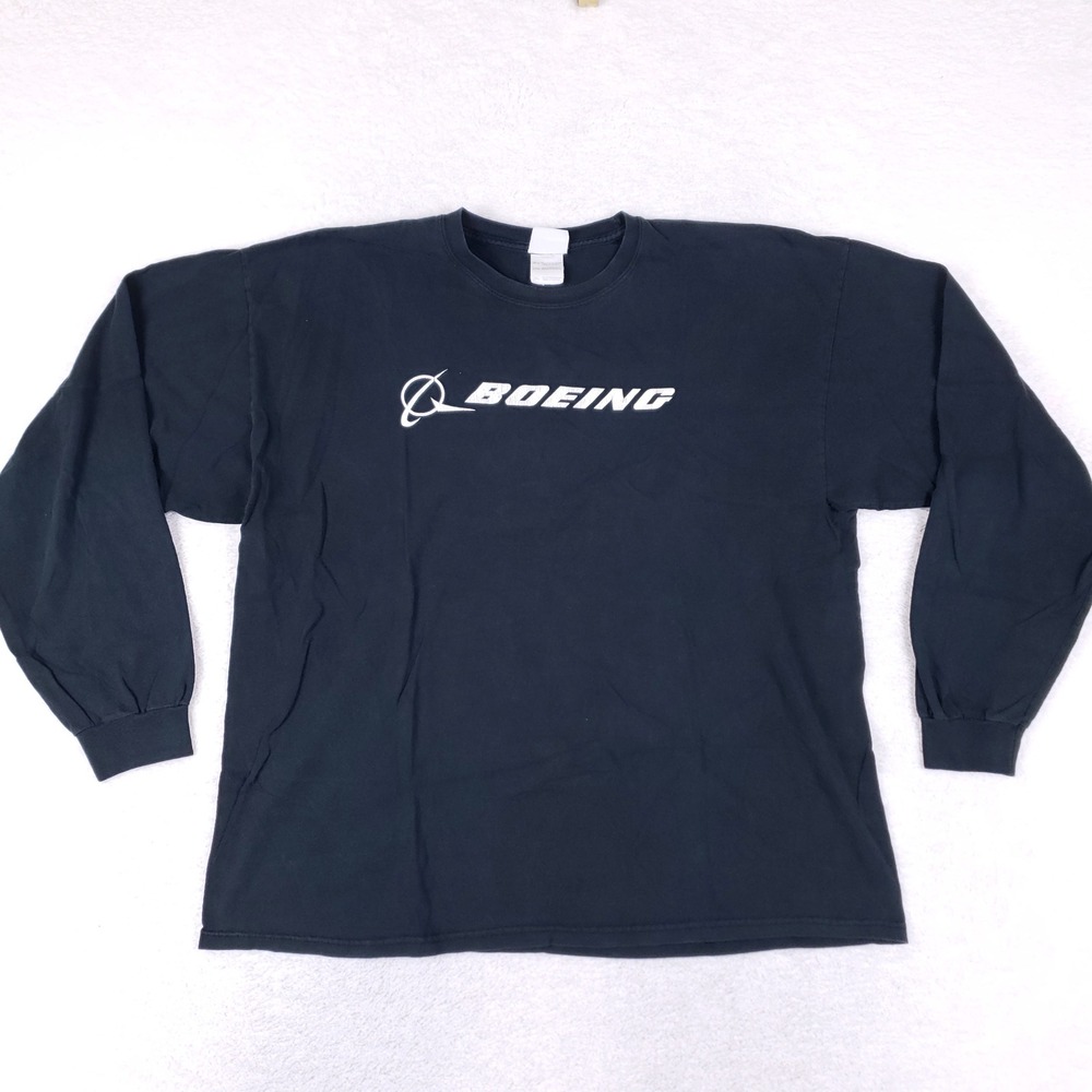 Boeing Long Sleeve Shirt Men 2XL Navy Corporate Aviation Graphic Tee
